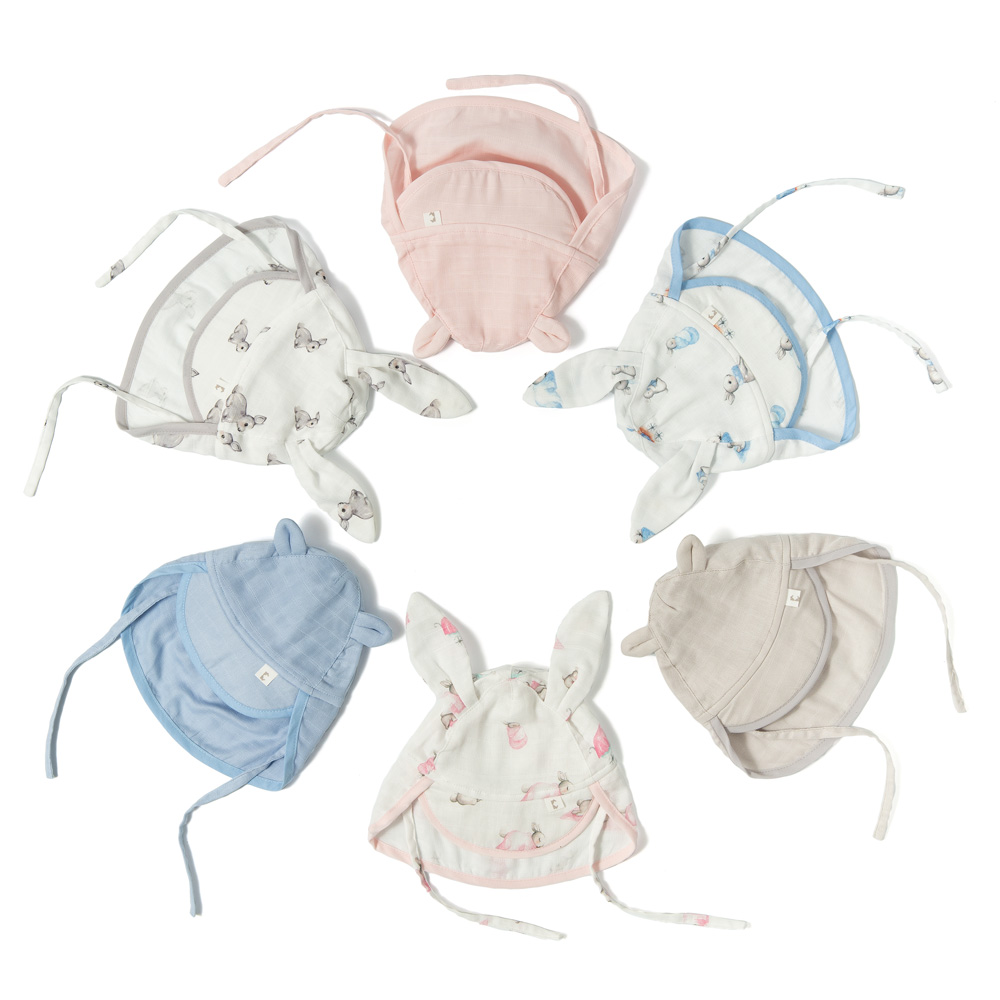 Müslin Ense Korumalı Bebek Şapka - Cotton Grey