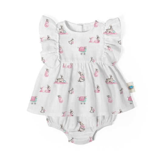Müslin Fırfırlı Yazlık Elbise - Bébé Lapin Rose