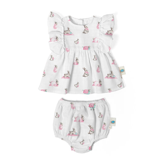 Müslin Fırfırlı Yazlık Elbise - Bébé Lapin Rose