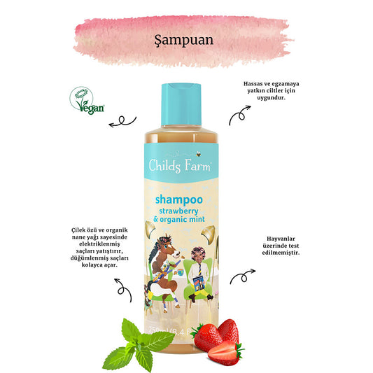 Çilek ve Organik Nane Özlü Çocuk Şampuanı 250ml - Childs Farm