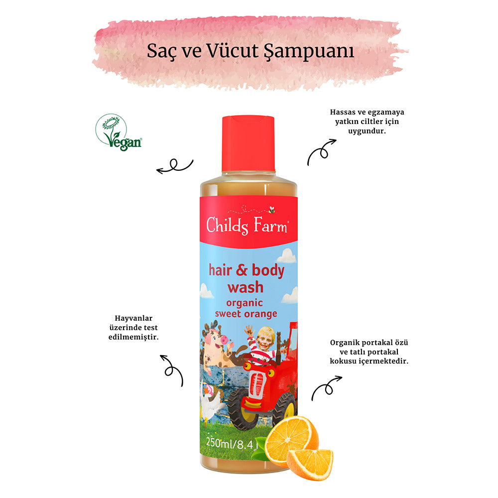 Organik Tatlı Portakal Özlü Saç ve Vücut Şampuanı 250ml - Childs Farm