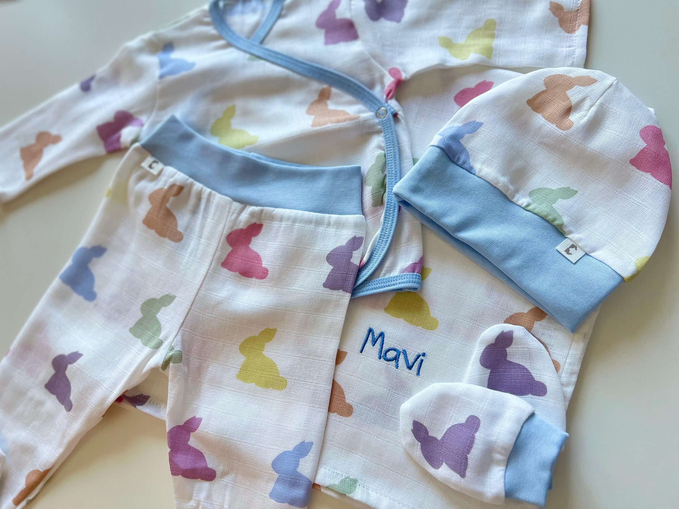 Yenidoğan Bebek Hastane Çıkış Seti 7 Parça - Rainbow Lapin Blue