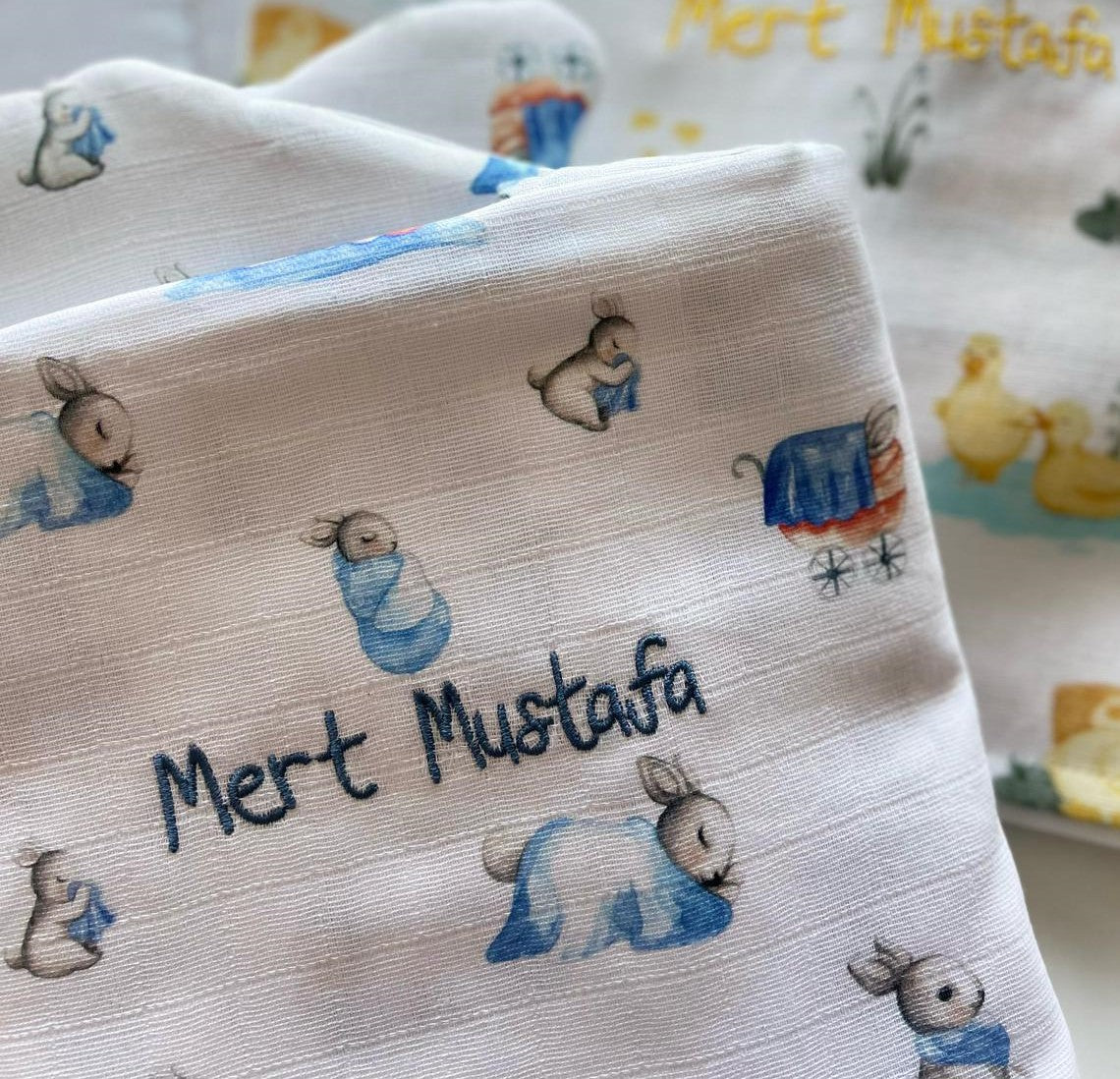 2’li Müslin Bebek Örtüsü - Bebe Lapin ve Cotton Grey - 100x100 cm