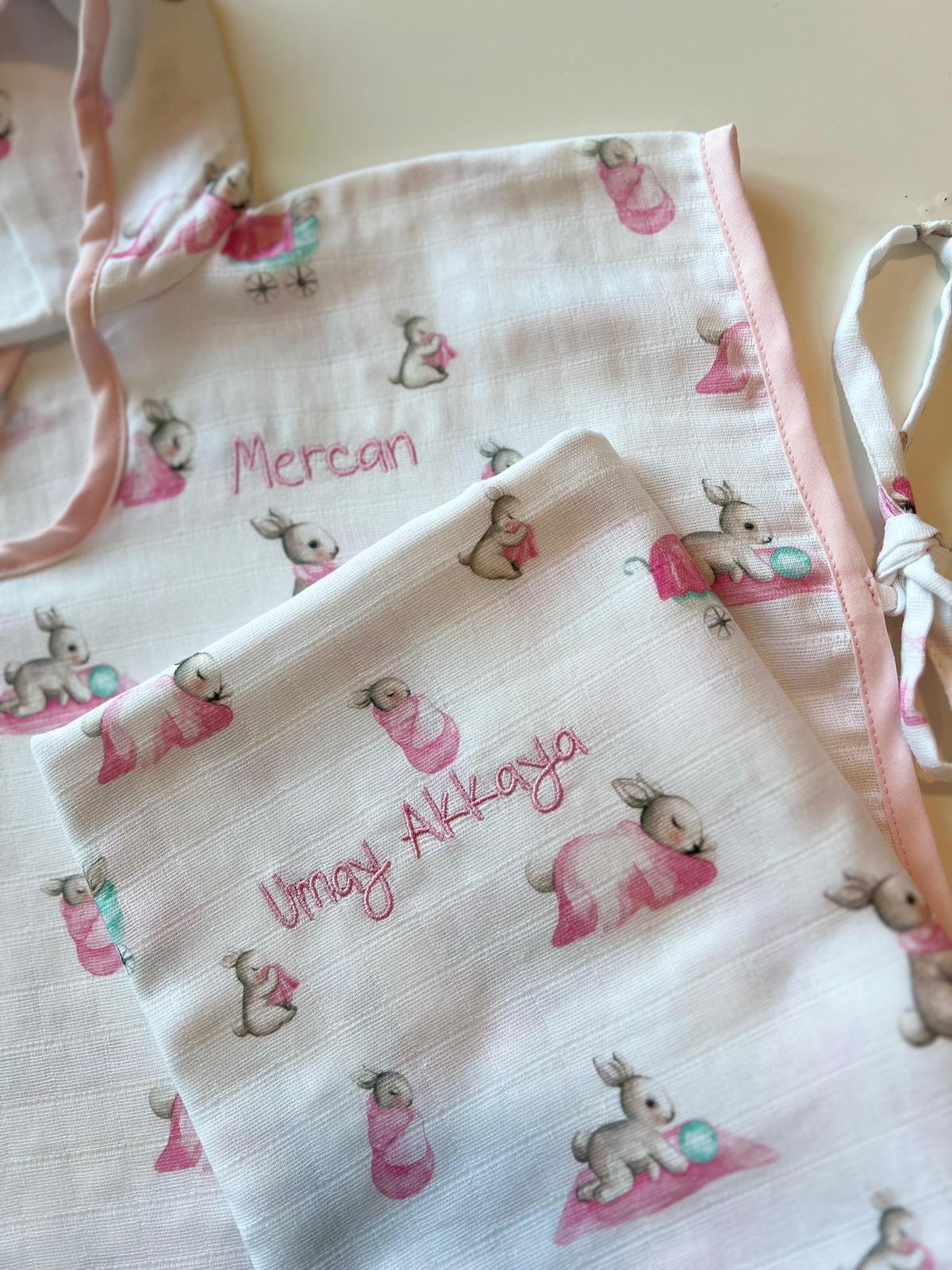Müslin Bebek Panço - Bébé Lapin Rose