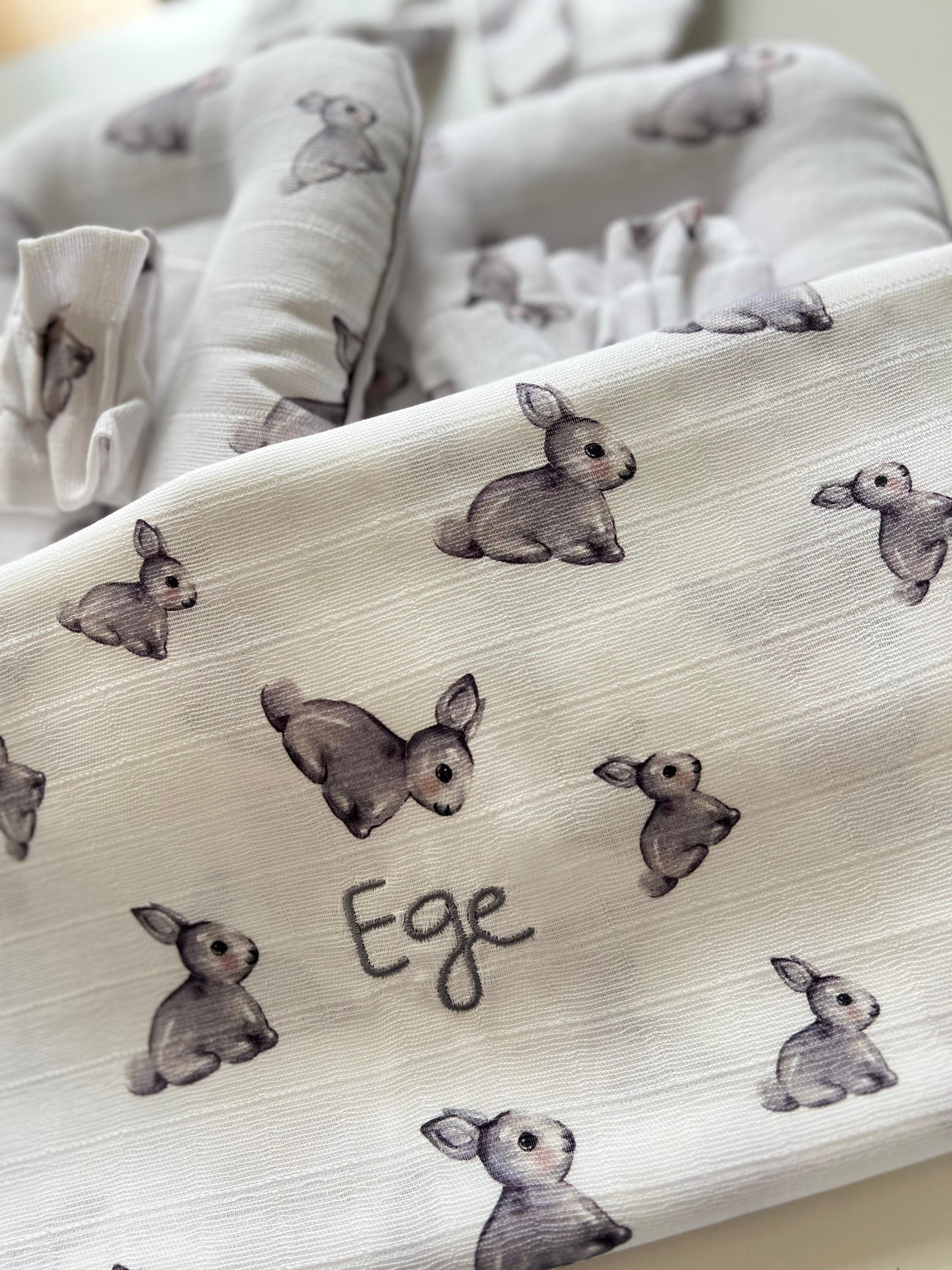 2’li Müslin Bebek Örtüsü – Iconique Lapin ve Cotton Grey - 100x100 cm