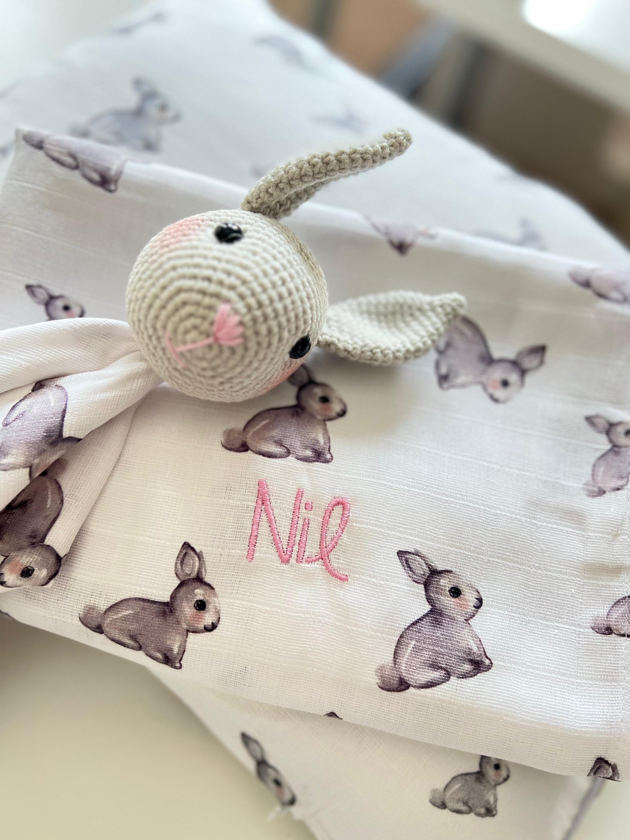 2’li Müslin Bebek Örtüsü – Iconique Lapin ve Cotton Grey - 100x100 cm