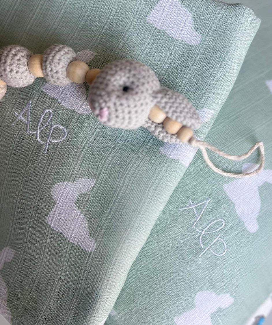 Müslin Bebek Omuz Bezi 5’li - Mono Lapin Matcha Green