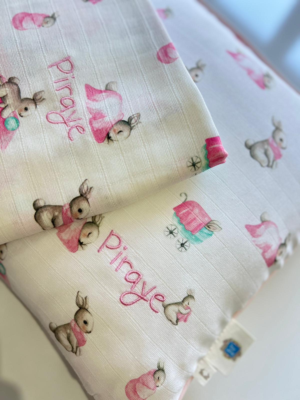 Müslin Bebek Yastığı Kılıfı - Bébé Lapin Rose