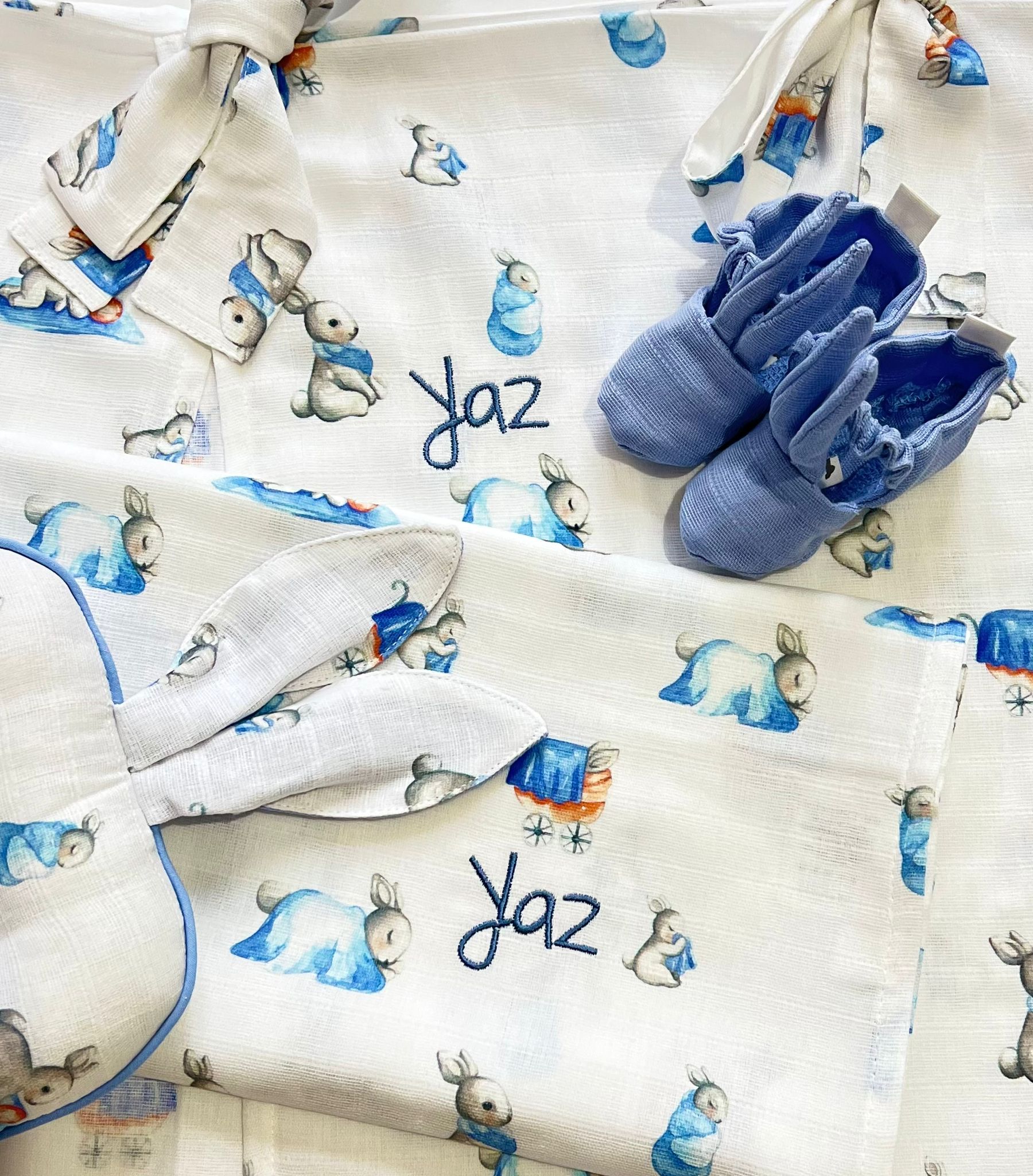 2’li Müslin Bebek Örtüsü - Bebe Lapin ve Endless Blue - 100x100 cm