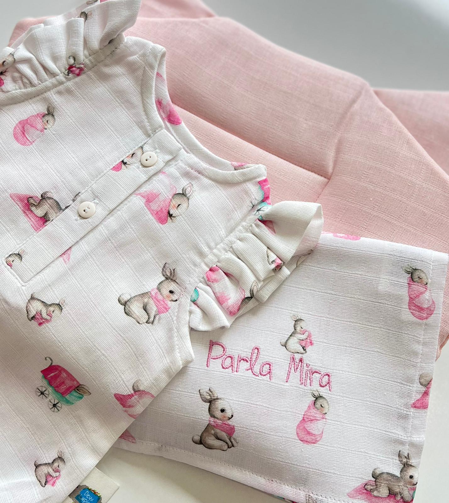 2’li Müslin Bebek Örtüsü - Bebe Lapin Rose ve Cotton Grey - 100x100 cm