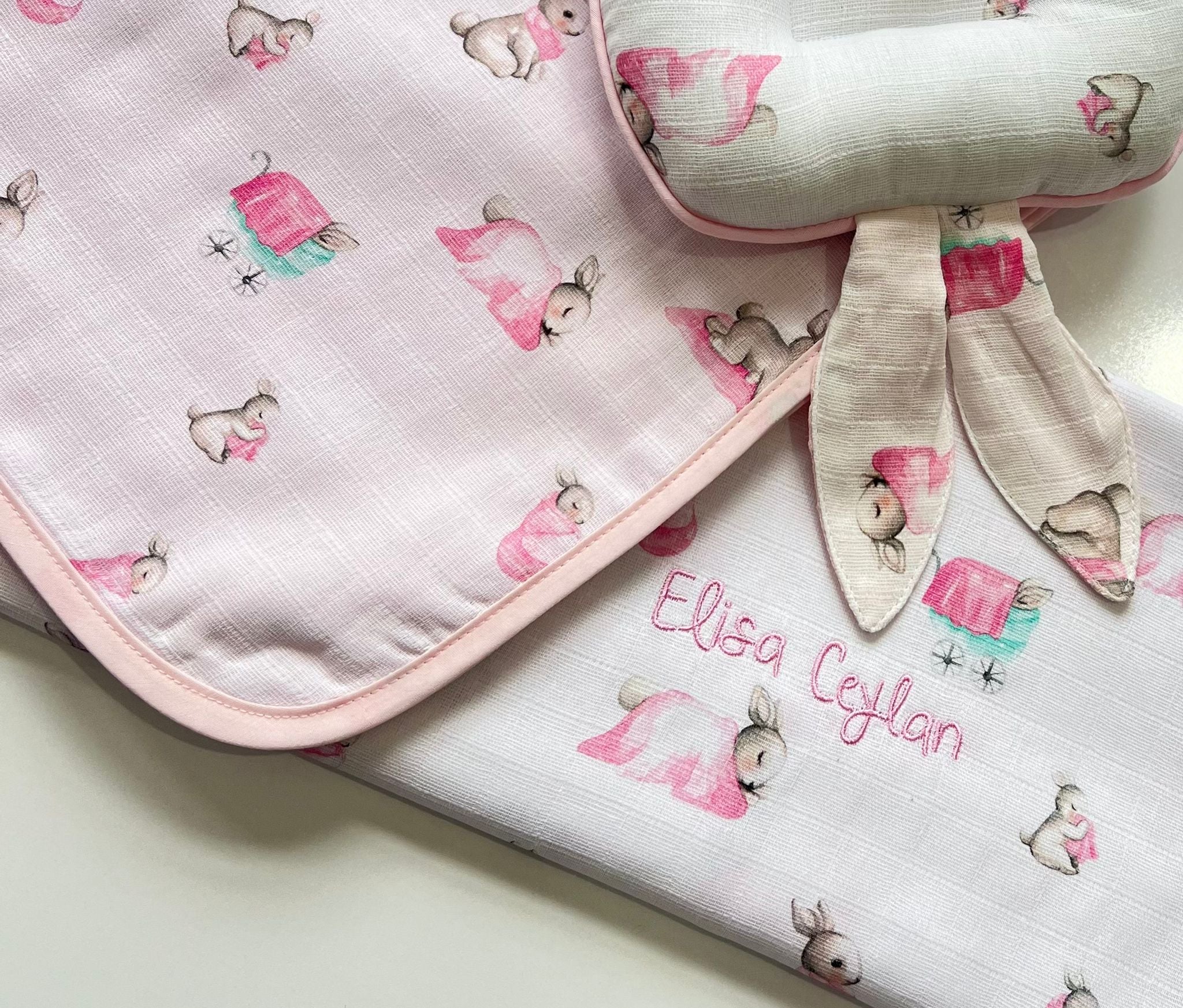 Müslin Bebek Örtüsü - Bébé Lapin Rose