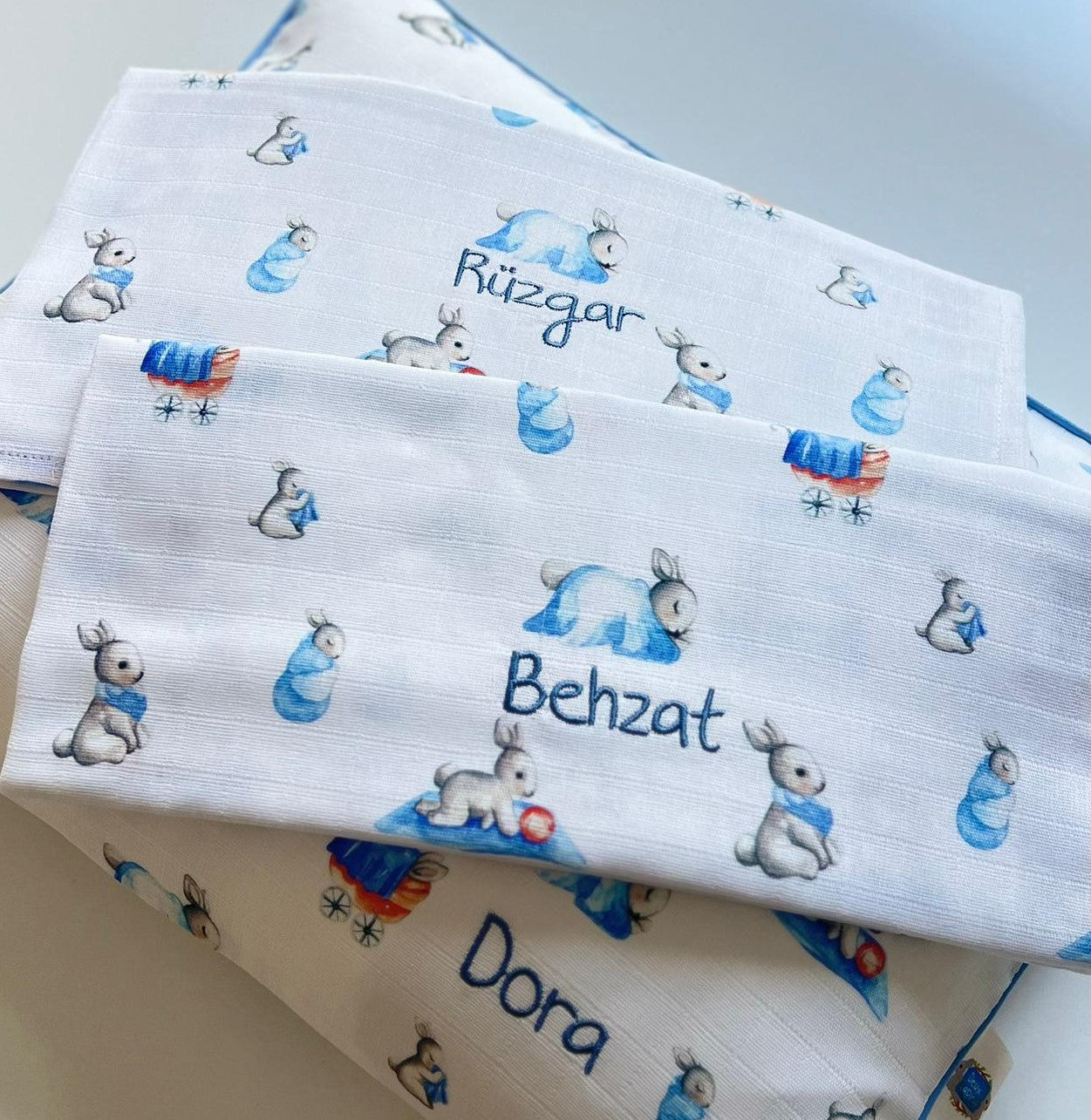 2’li Müslin Bebek Örtüsü - Bebe Lapin ve Endless Blue - 100x100 cm