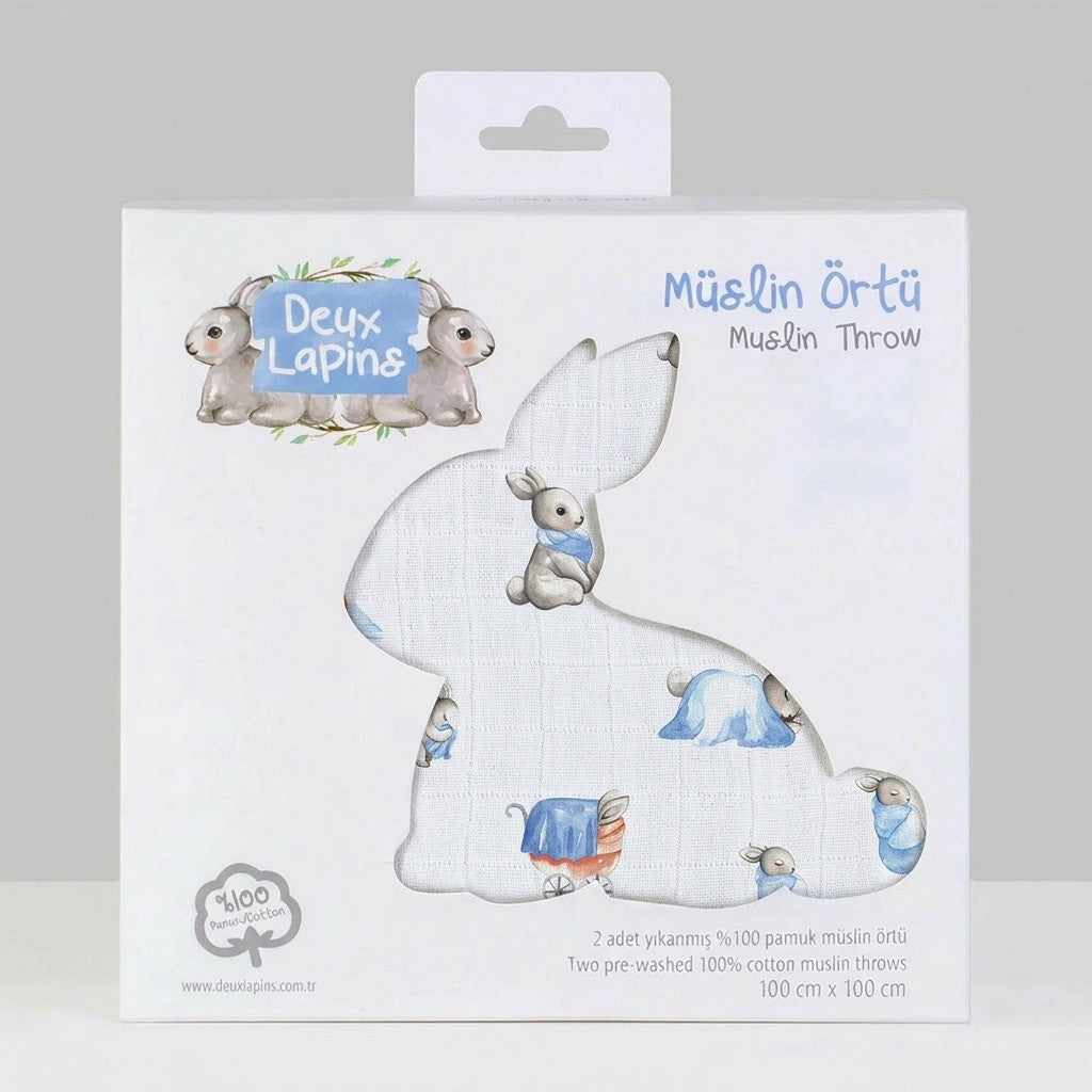 2’li Müslin Bebek Örtüsü - Bebe Lapin ve Endless Blue - 100x100 cm