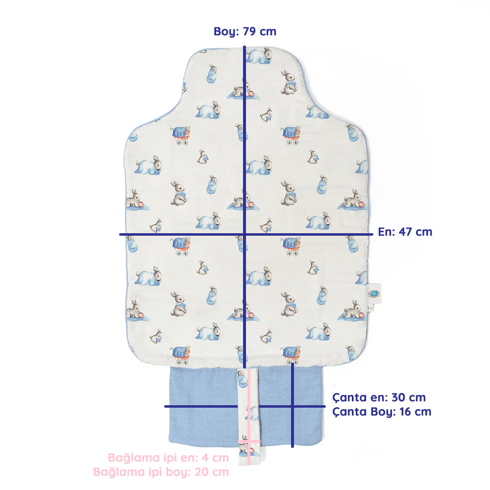 Çantalı Pratik Katlanabilir Alt Değiştirme Matı - Mono Lapin Royal Blue