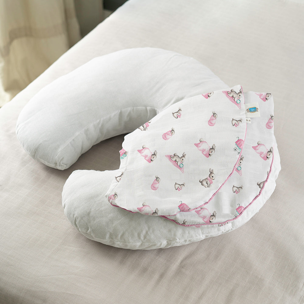 Müslin Bebek Emzirme Destek Yastığı Kılıfı - Bébé Lapin Rose