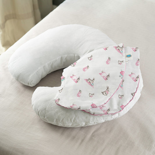 Müslin Bebek Emzirme Destek Yastığı Kılıfı - Bébé Lapin Rose