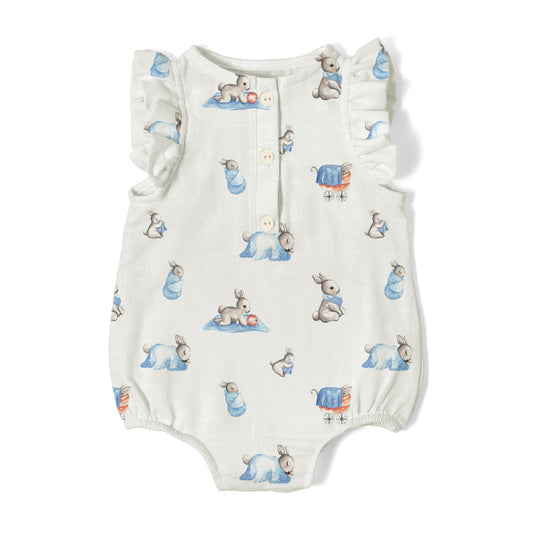 Müslin Kız Bebek Fırfırlı Kolsuz Tulum - Bébé Lapin