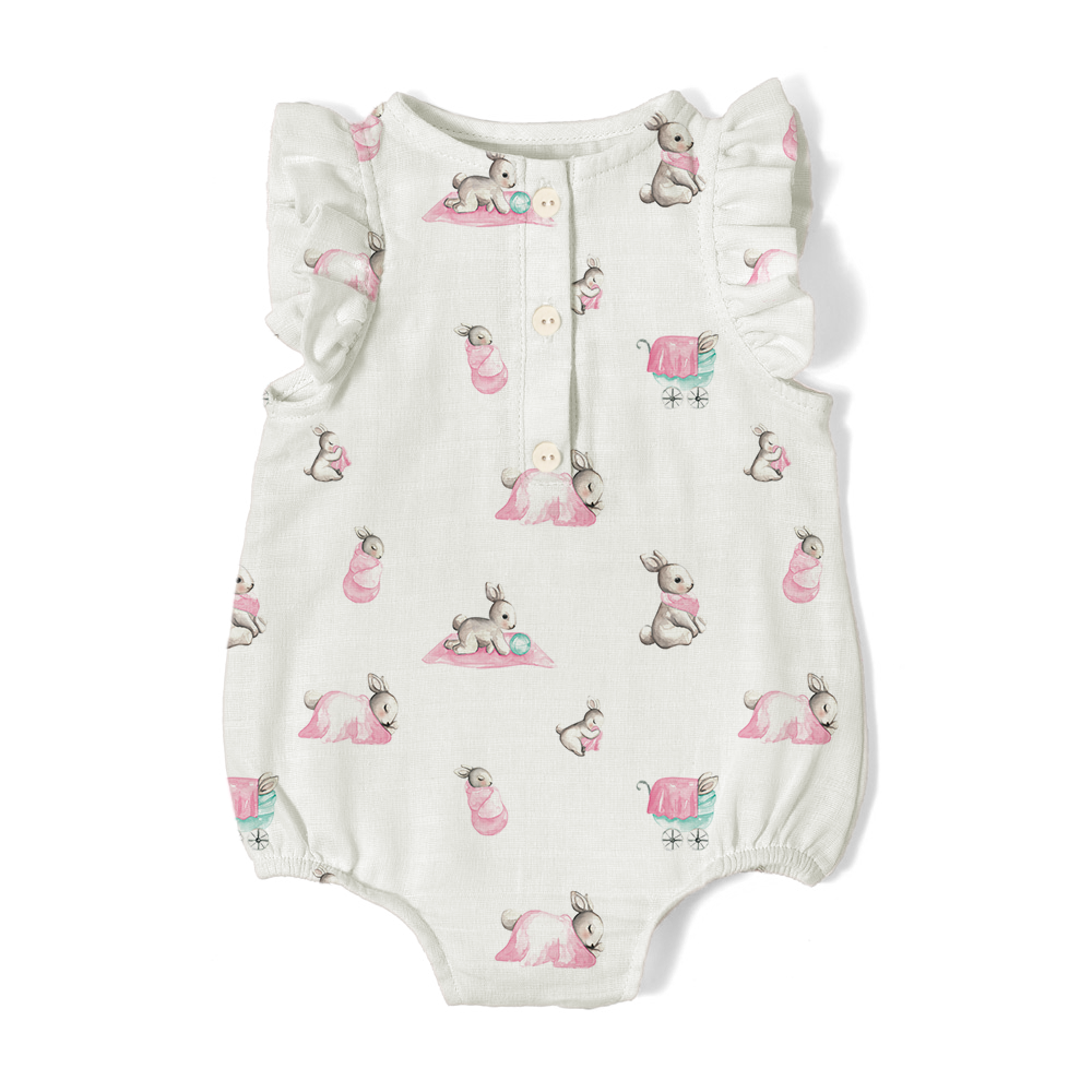 Müslin Kız Bebek Fırfırlı Kolsuz Tulum - Bébé Lapin Rose