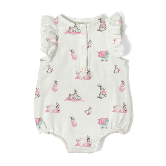 Müslin Kız Bebek Fırfırlı Kolsuz Tulum - Bébé Lapin Rose