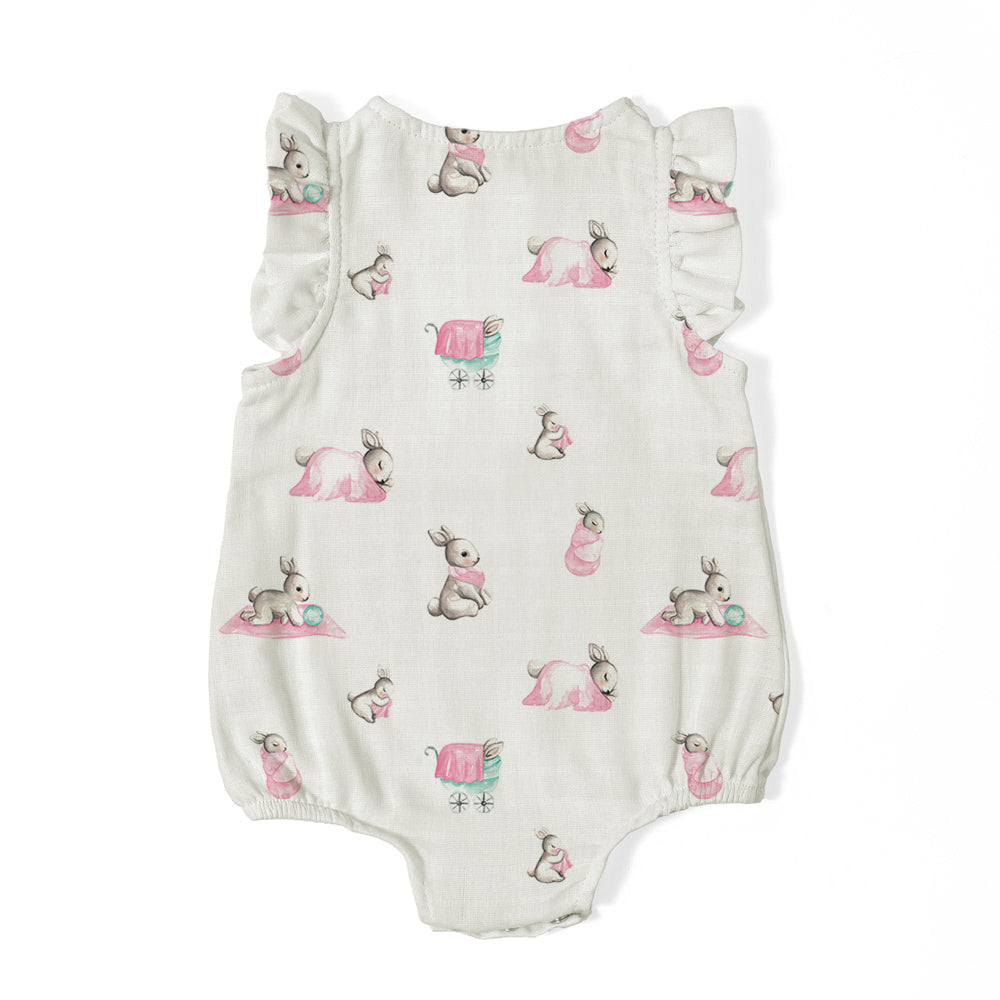 Müslin Kız Bebek Fırfırlı Kolsuz Tulum - Bébé Lapin Rose