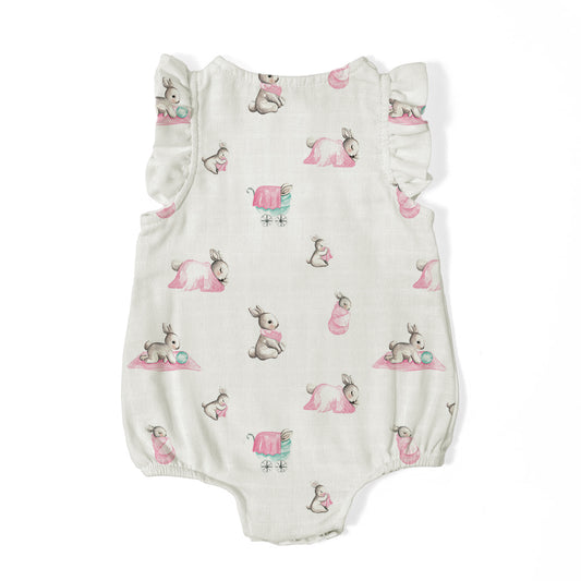 Müslin Kız Bebek Fırfırlı Kolsuz Tulum - Bébé Lapin Rose