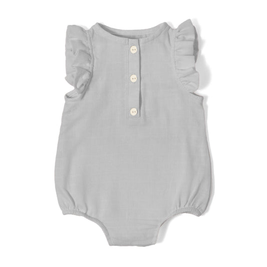 Müslin Kız Bebek Fırfırlı Kolsuz Tulum - Cotton Grey