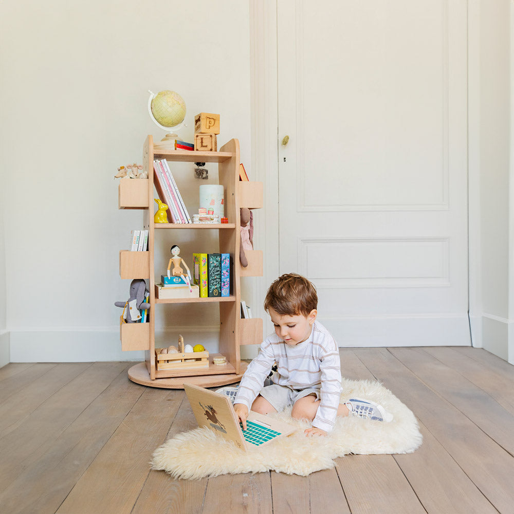Montessori Çocuk Dönen Kitaplık & Oyuncak Rafı - Larisa Pumpkin