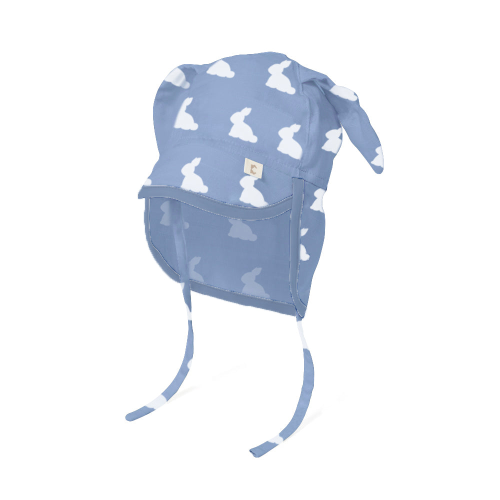 Müslin Ense Korumalı Bebek Şapka - Mono Lapin Royal Blue