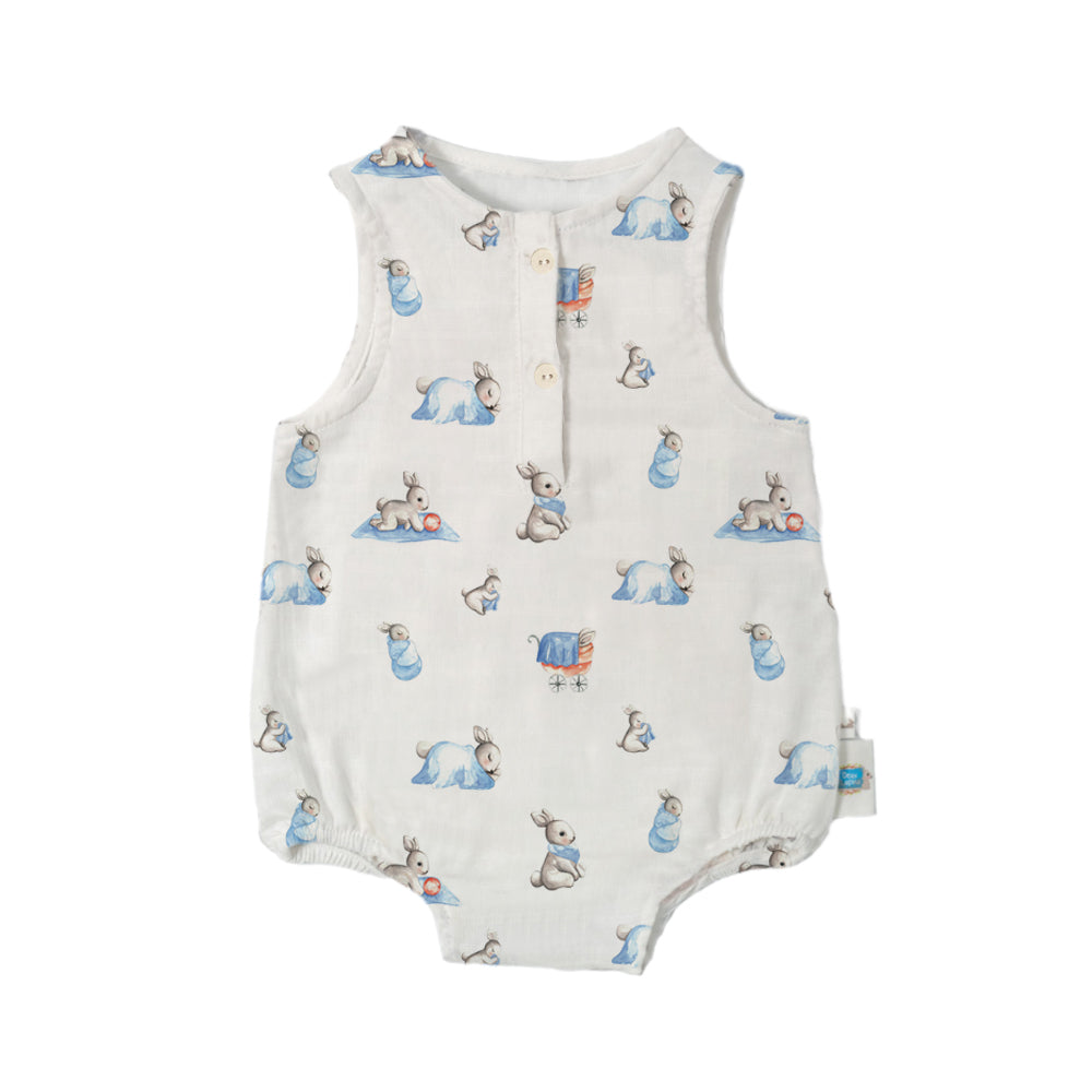 Müslin Erkek Bebek Kolsuz Tulum - Bébé Lapin