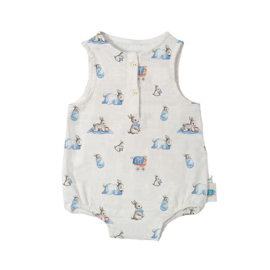 Müslin Erkek Bebek Kolsuz Tulum - Bébé Lapin