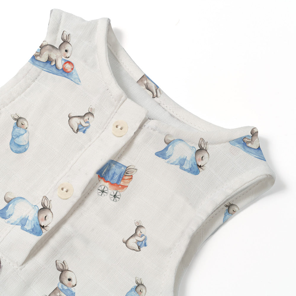 Müslin Erkek Bebek Kolsuz Tulum - Bébé Lapin