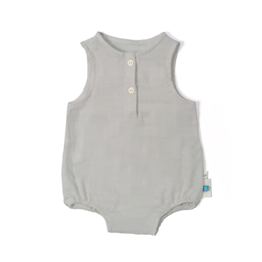 Müslin Erkek Bebek Kolsuz Tulum - Cotton Grey
