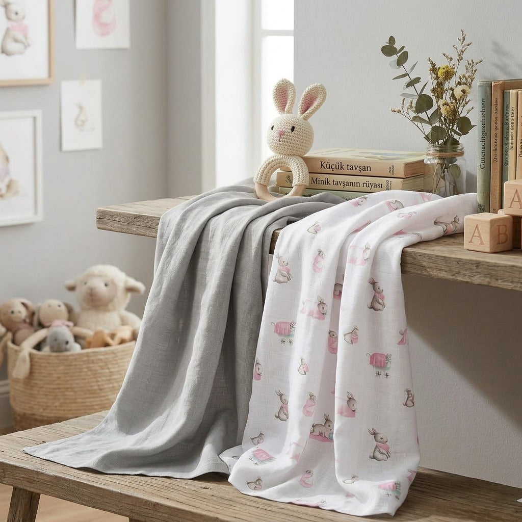 Müslin Bebek Örtüsü - Bébé Lapin Rose