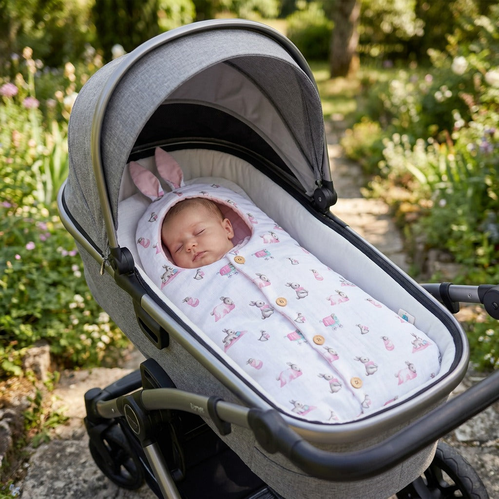 Müslin Kundak Battaniye - Bébé Lapin Rose