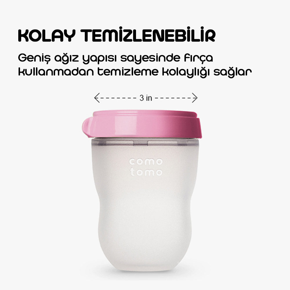 Comotomo Silikon Biberon 250ml Orta Akışlı (3-6 Ay) - Pembe