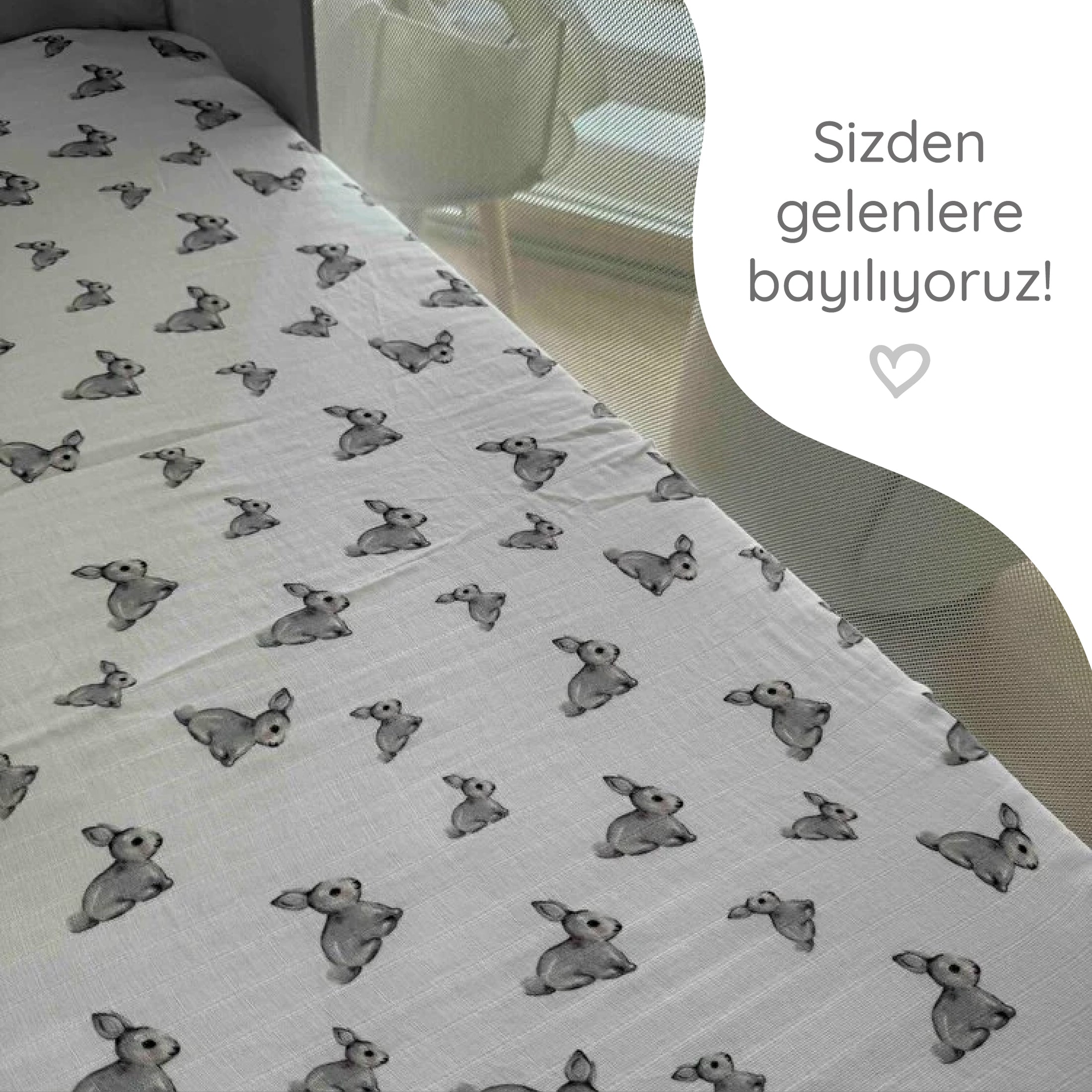 Lastikli Müslin Bebek Çarşaf - Iconique Lapin