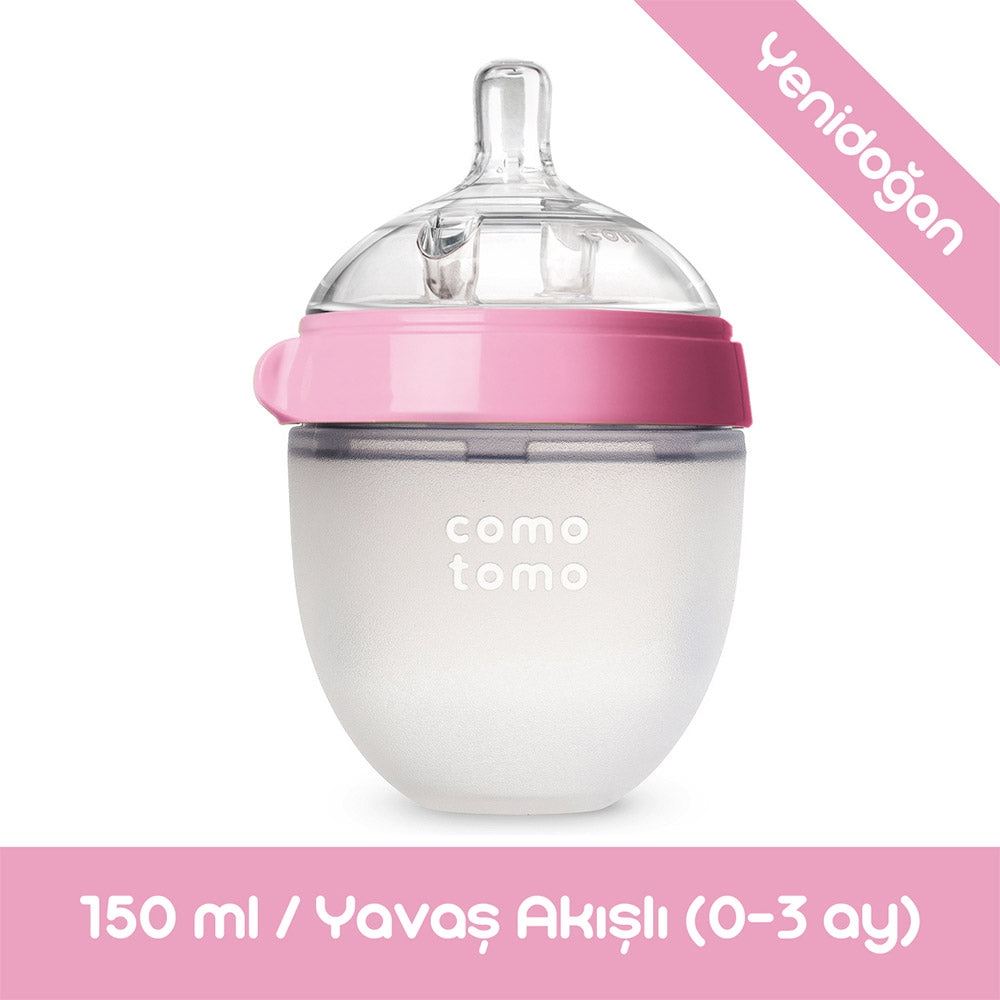 Comotomo Silikon Biberon 150ml Yavaş Akışlı (0-3 Ay) Yenidoğan - Pembe