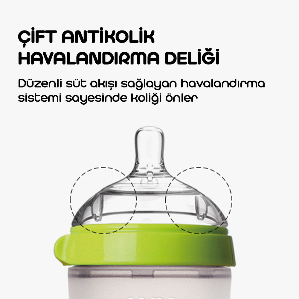 Comotomo Silikon Biberon 150ml Yavaş Akışlı (0-3 Ay) Yenidoğan - Yeşil