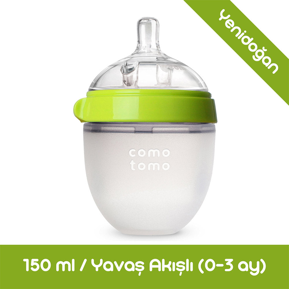 Comotomo Silikon Biberon 150ml Yavaş Akışlı (0-3 Ay) Yenidoğan - Yeşil