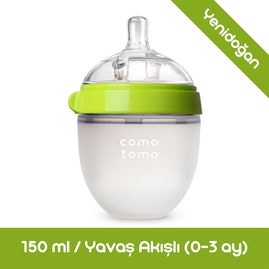 Comotomo Silikon Biberon 150ml Yavaş Akışlı (0-3 Ay) Yenidoğan - Yeşil